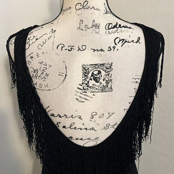 Bebe Black Fringe Boho Feminine Top Coachella Event Party - Picture 8 of 10